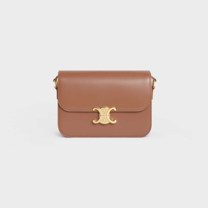 Triomphe Celine Classique Bag In Shiny Calfskin Marron | CL-593178