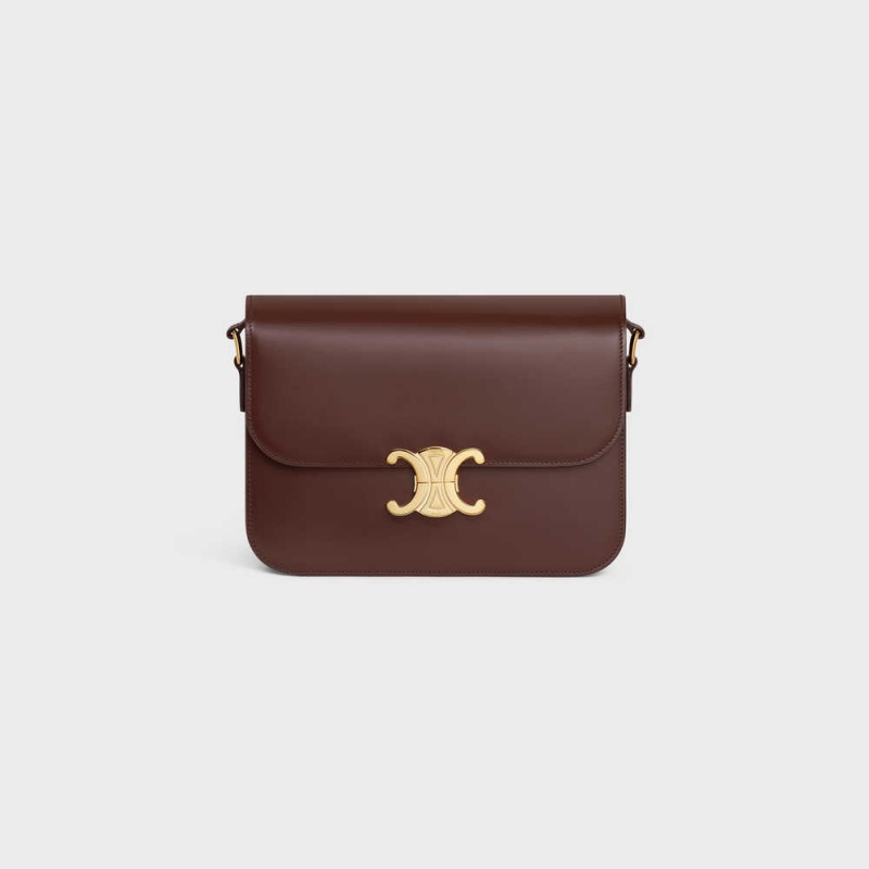 Triomphe Celine Classique Bag In Shiny Calfskin Marron | CL-593177