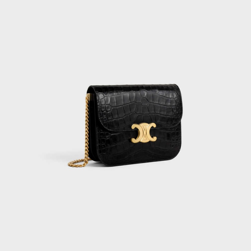 Triomphe Celine College Bag In Niloticus Crocodile Noir | CL-593170