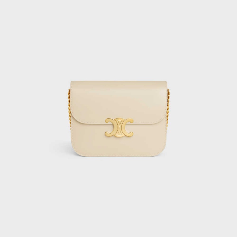 Triomphe Celine College Bag In Shiny Calfskin Beige | CL-593169