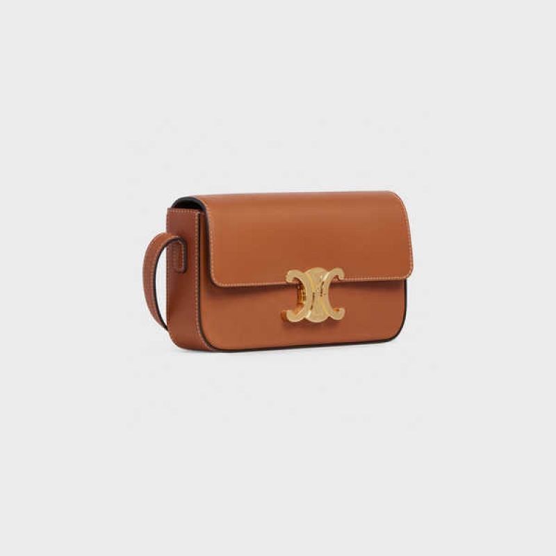 Triomphe Celine Shoulder Bag In Natural Calfskin Marron | CL-593241