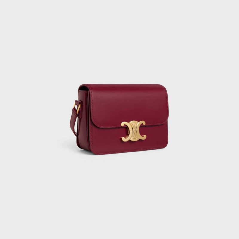 Triomphe Celine Teen Bag In Shiny Calfskin Bordeaux | CL-593197