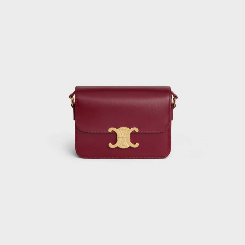 Triomphe Celine Teen Bag In Shiny Calfskin Bordeaux | CL-593197