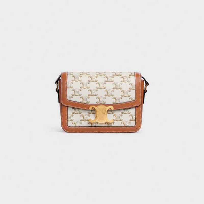 Triomphe Celine Teen Bag In Tela And Calfskin Blanche | CL-593207