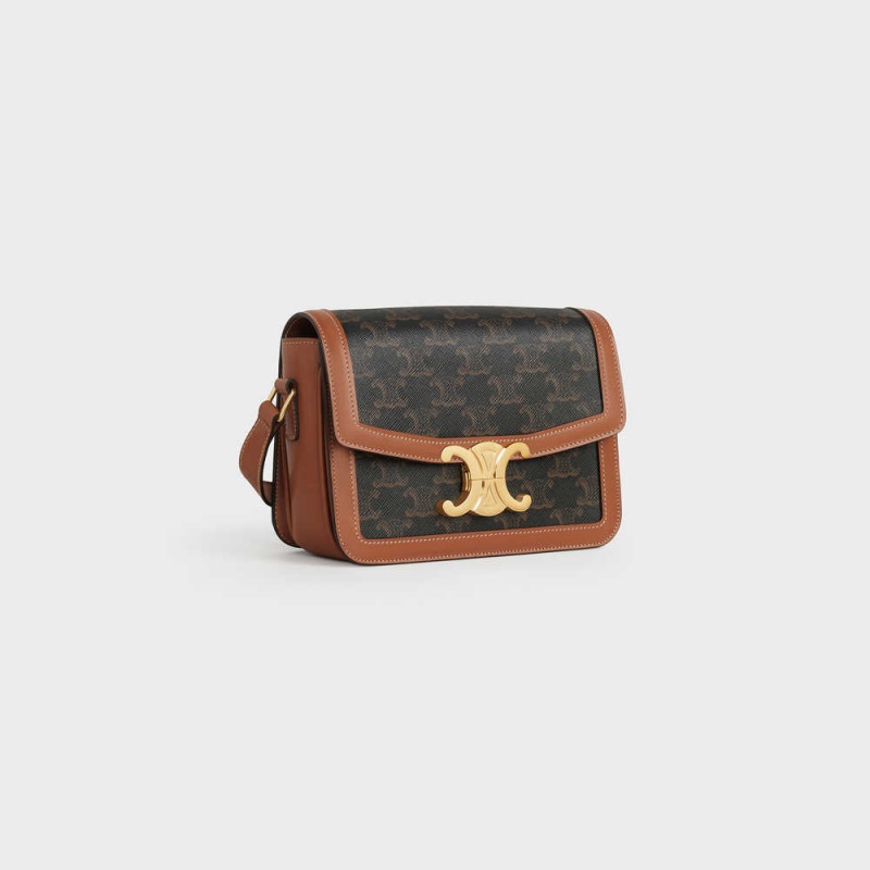 Triomphe Celine Teen Bag In Tela And Calfskin Marron | CL-593198