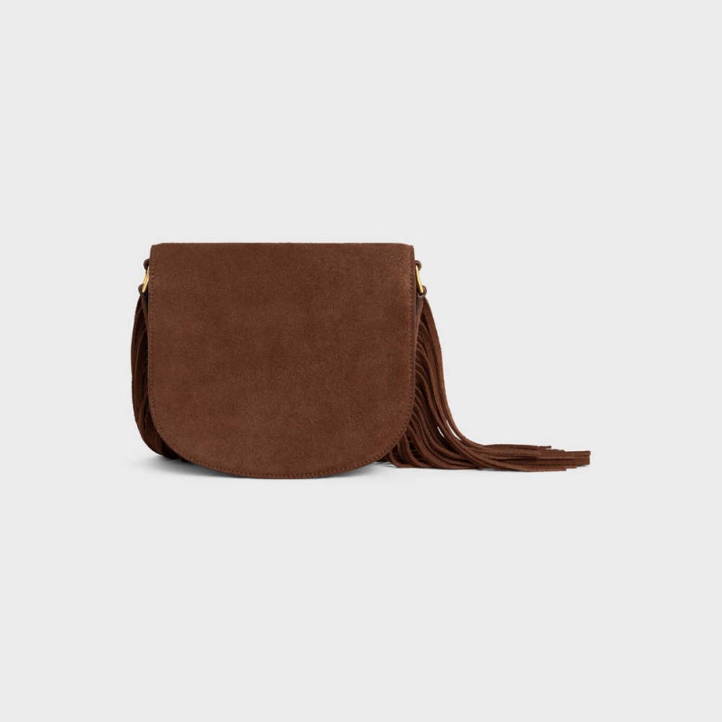 Triomphe Celine Teen Besace With Fringes In Daim Calfskin Marron | CL-593221