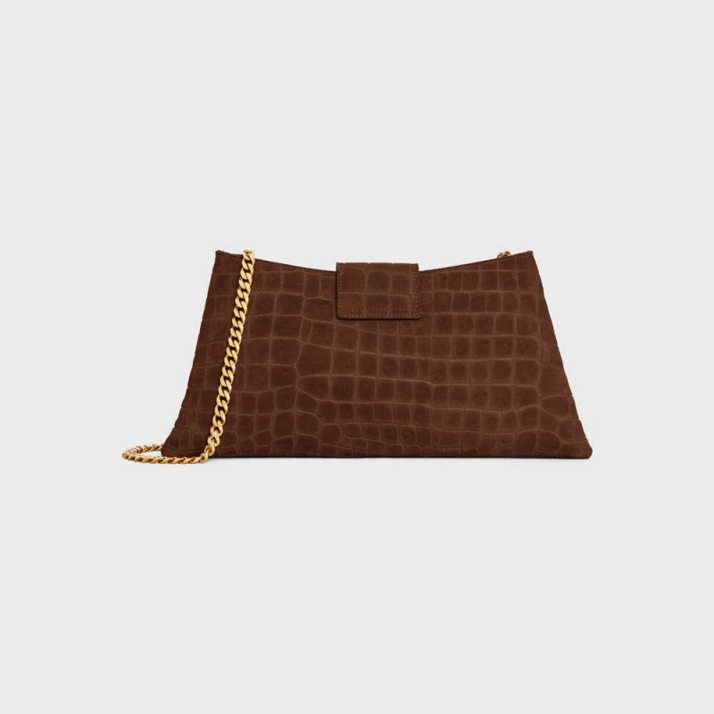 Triomphe Celine Wiltern Clutch Soft In Crocodile Embossed Daim Calfskin Marron | CL-593176