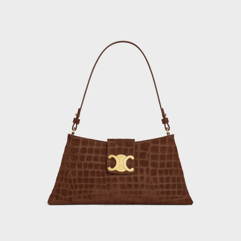 Triomphe Celine Wiltern Clutch Soft In Crocodile Embossed Daim Calfskin Marron | CL-593176