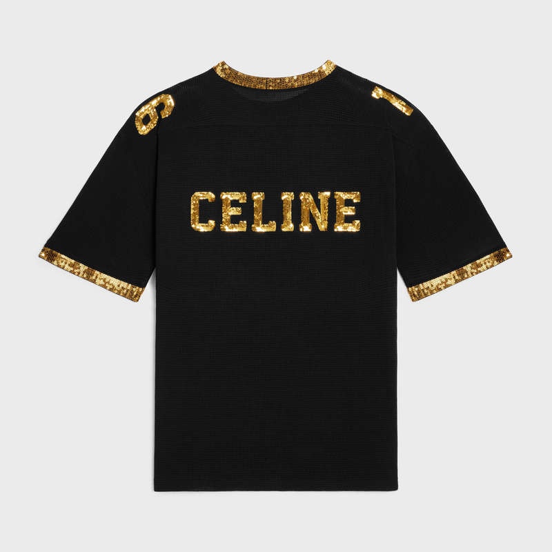 T-shirt Celine 16 Embroidered In Jersey Mesh Noir Doré | CL-592124