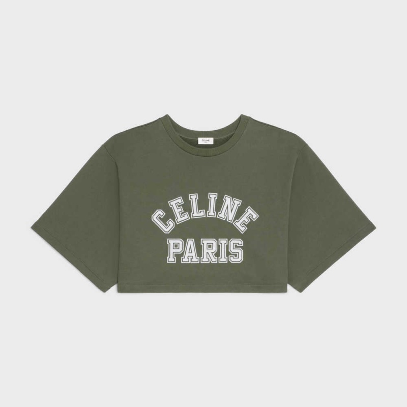 T-shirt Celine Cropped In Coton Fleece Blanche | CL-592790