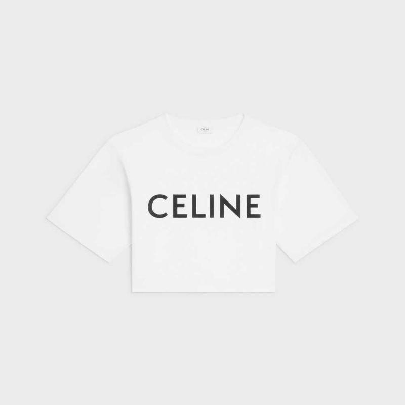 T-shirt Celine Cropped In Coton Jersey Blanche | CL-592791