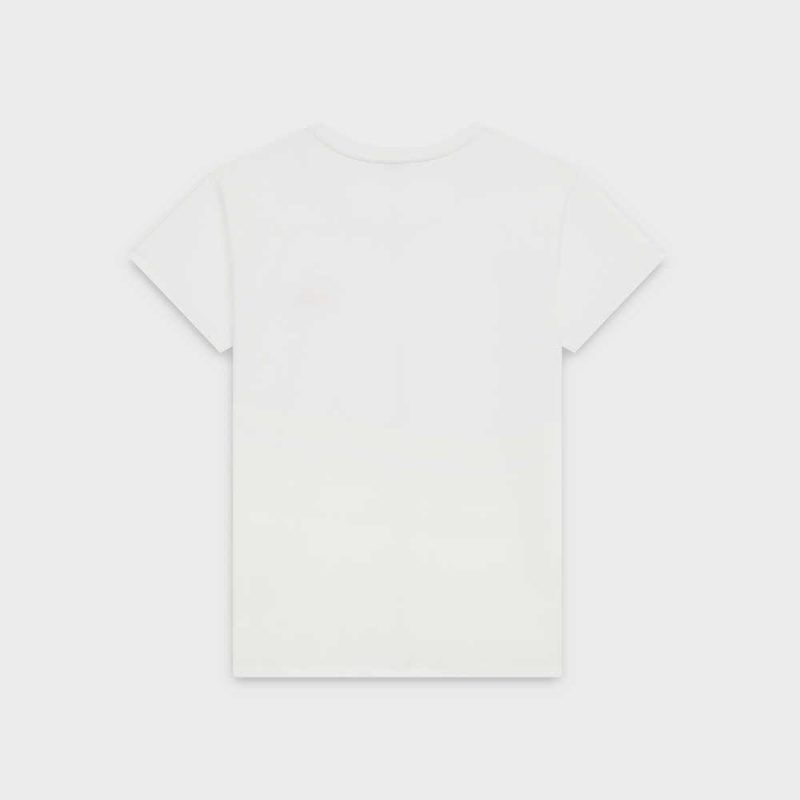 T-shirt Celine Embroidered In Coton Blanche | CL-592788