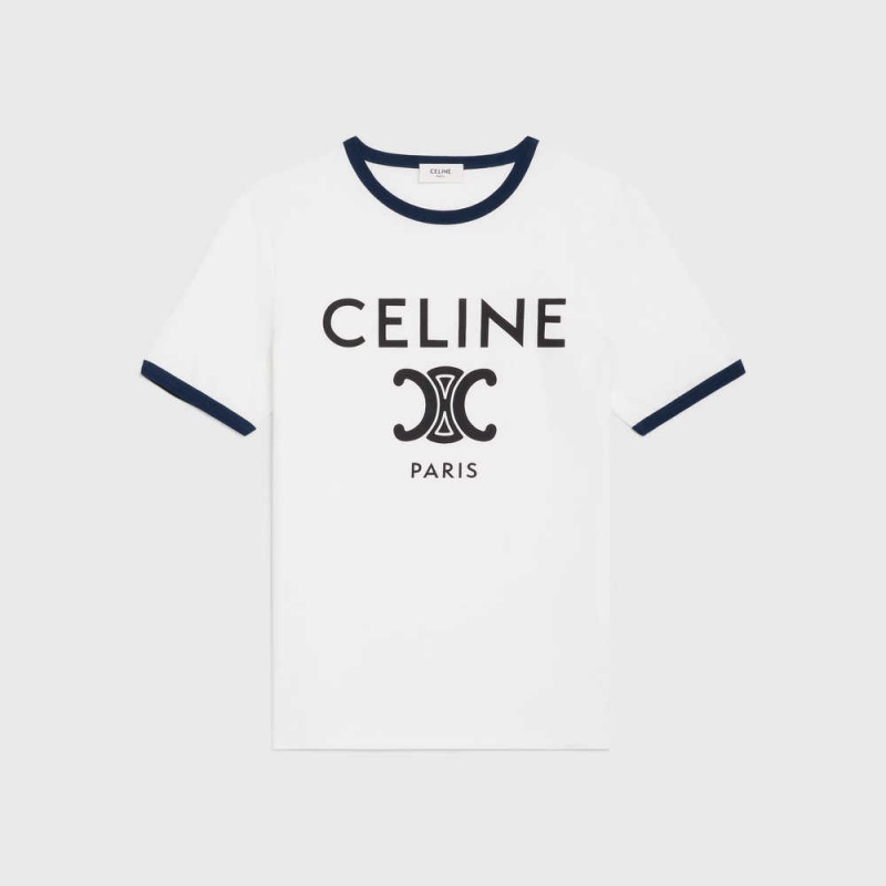 T-shirt Celine In Coton Jersey Blanche Bleu Marine Noir | CL-592783