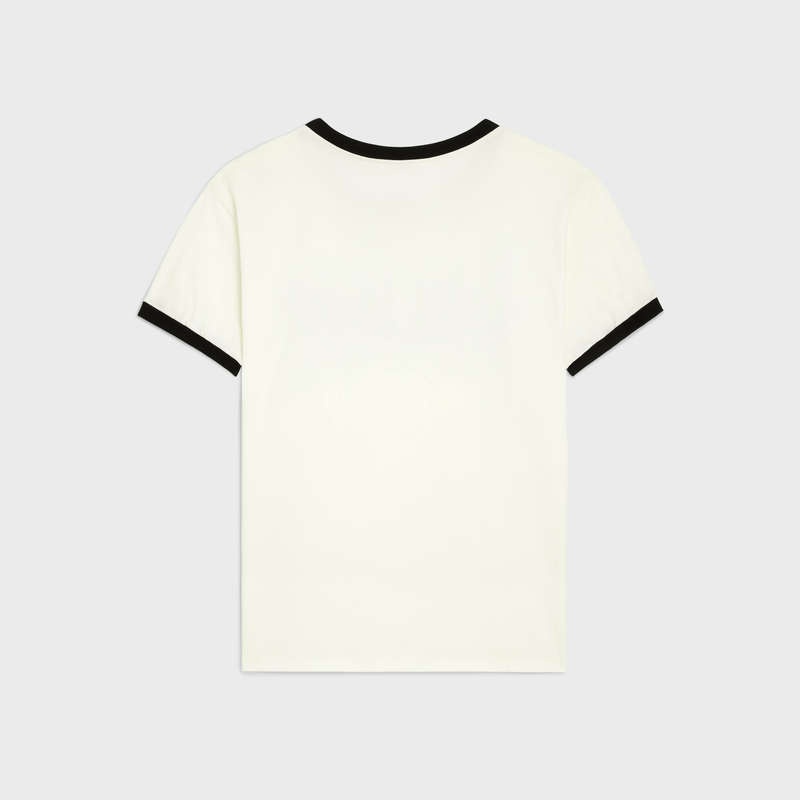 T-shirt Celine Loose In Coton Jersey Blanche Noir | CL-592125