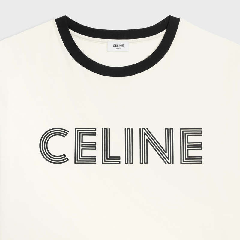 T-shirt Celine Loose In Coton Jersey Blanche Noir | CL-592125