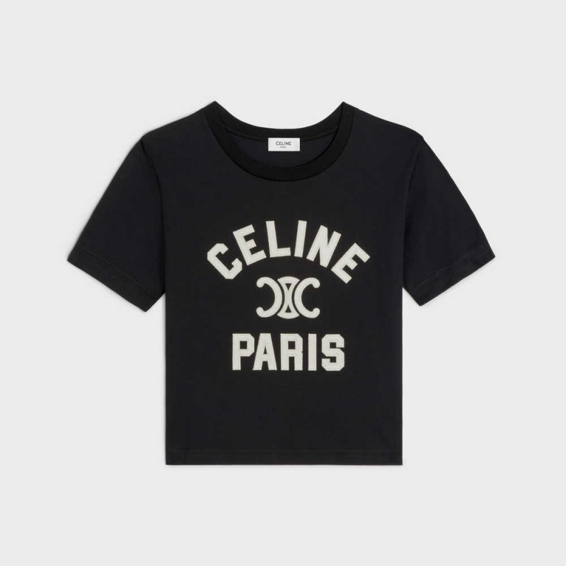 T-shirt Celine Paris Boxy In Coton Jersey Noir Blanche | CL-592787