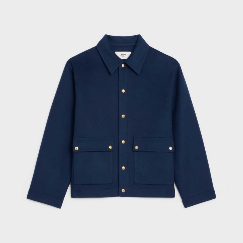 Vestes Celine Long Cardigan In Double Faced Cashmere Bleu Marine | CL-592647