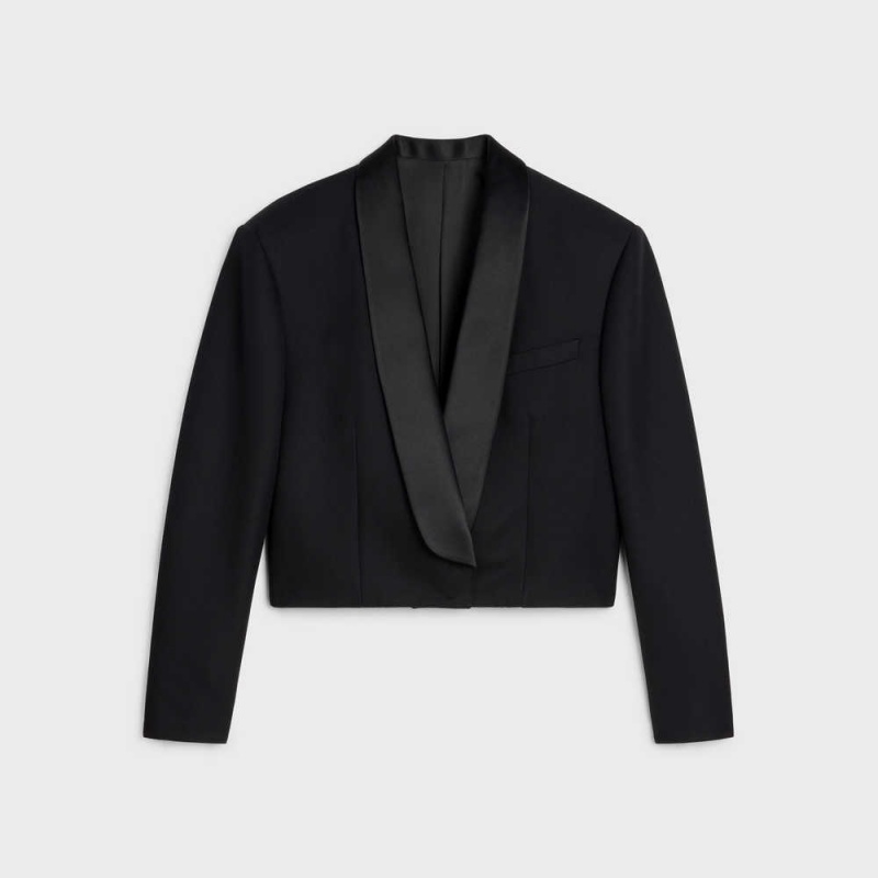 Vestes Celine Spencer Tux In Grain De Poudre Noir | CL-592670