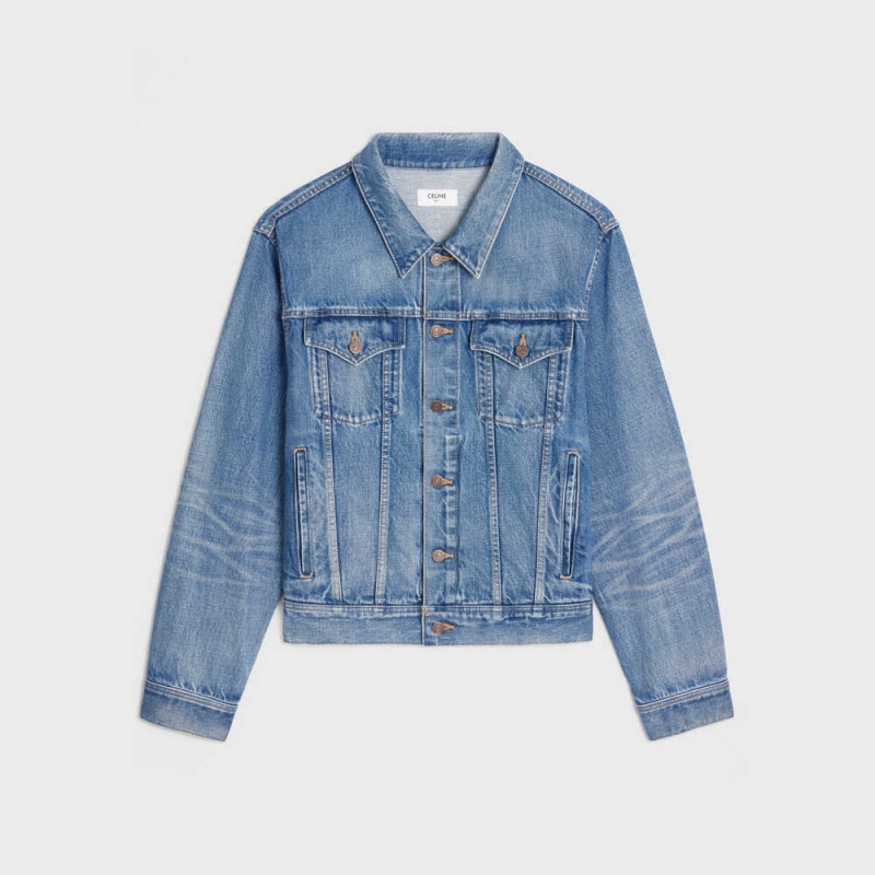 Vestes Celine V-shaped Trucker In Pismo Wash Denim Lavage | CL-592689